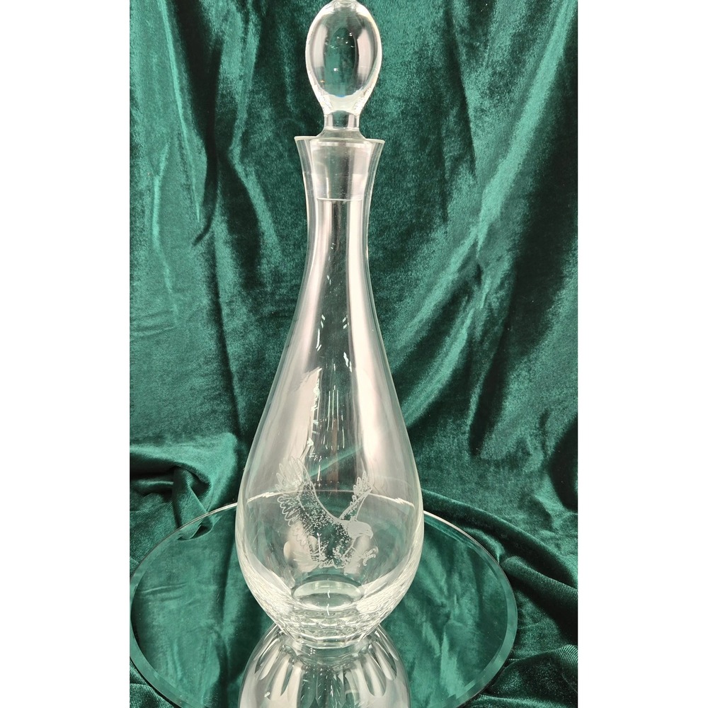 Crystal Glass Decanter with Stopper Etched‎ Eagle Design 14.75" Tall